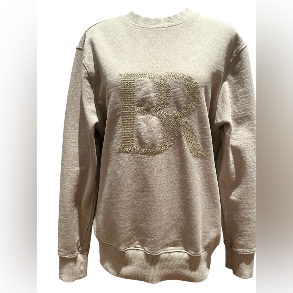 Banana Republic Cream BR Logo Sweatshirt Relaxed Fit Minimalist Pullover Medium
